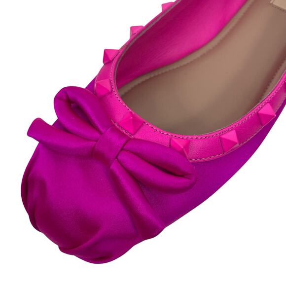Valentino Garavani Rockstud Satin Square Ballet Flat Hot Pink Size 42 - Picture 15 of 15
